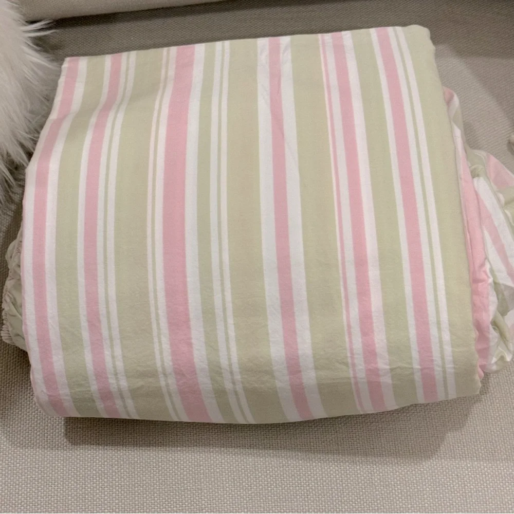 Simply Shabby Chic Green / Pink Stripes/ Twin  Size  Bed Sheets